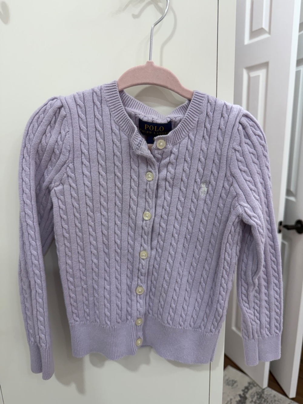 Polo by Ralph Lauren Lavender Cable-Knit Button Cardigan - kids